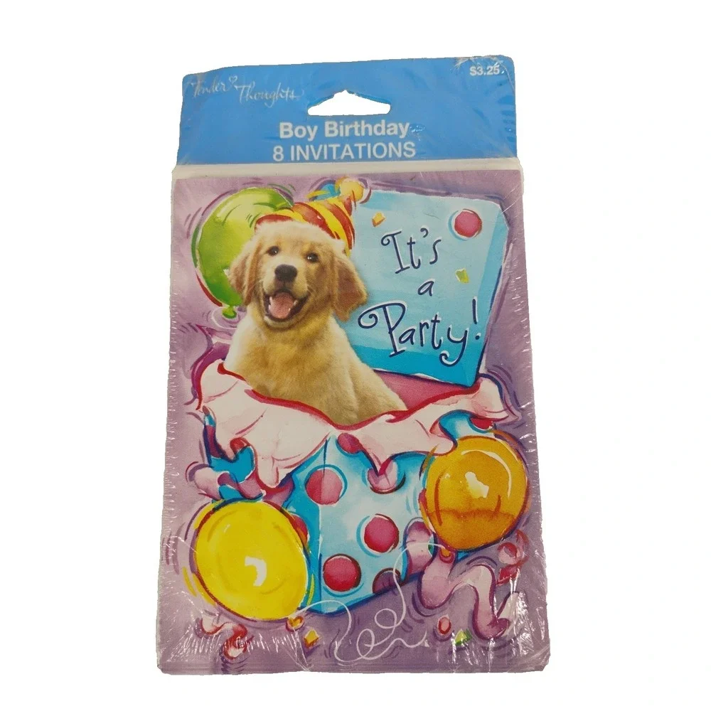 Vintage NOS Tender Thoughts Its A Party‎ Birthday Invitations Puppy Kids General